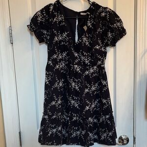 Blue Dress with White Floral Embroidery